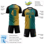 Custom Teal Old Gold-Black Sublimation Gradient Fashion Soccer Uniform Jersey