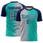 Custom Aqua Gray-Navy Sublimation Gradient Fashion Soccer Uniform Jersey
