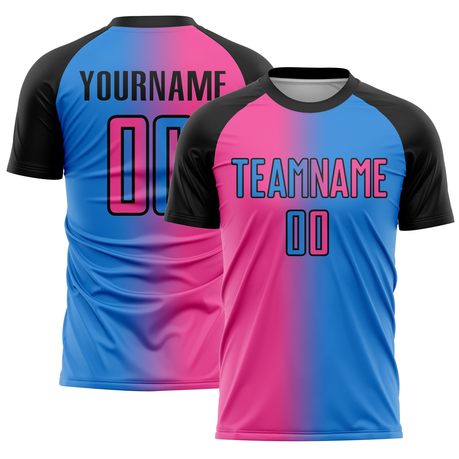 Custom Powder Blue Pink-Black Sublimation Gradient Fashion Soccer Uniform Jersey