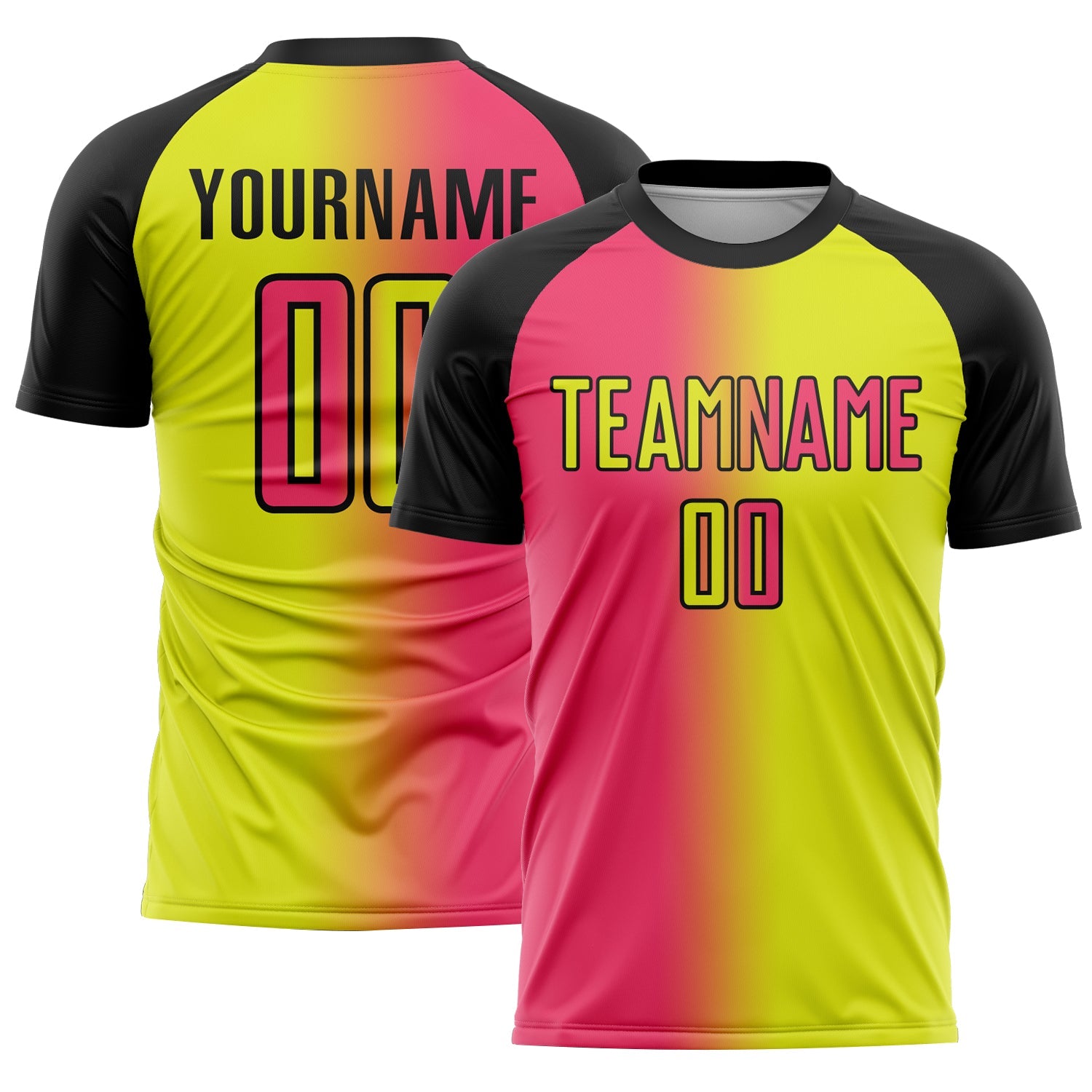 Custom Neon Yellow Neon Pink-Black Sublimation Gradient Fashion Soccer Uniform Jersey