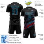 Custom Black Sky Blue Gradient Arrow Geometric Shapes Sublimation Soccer Uniform Jersey