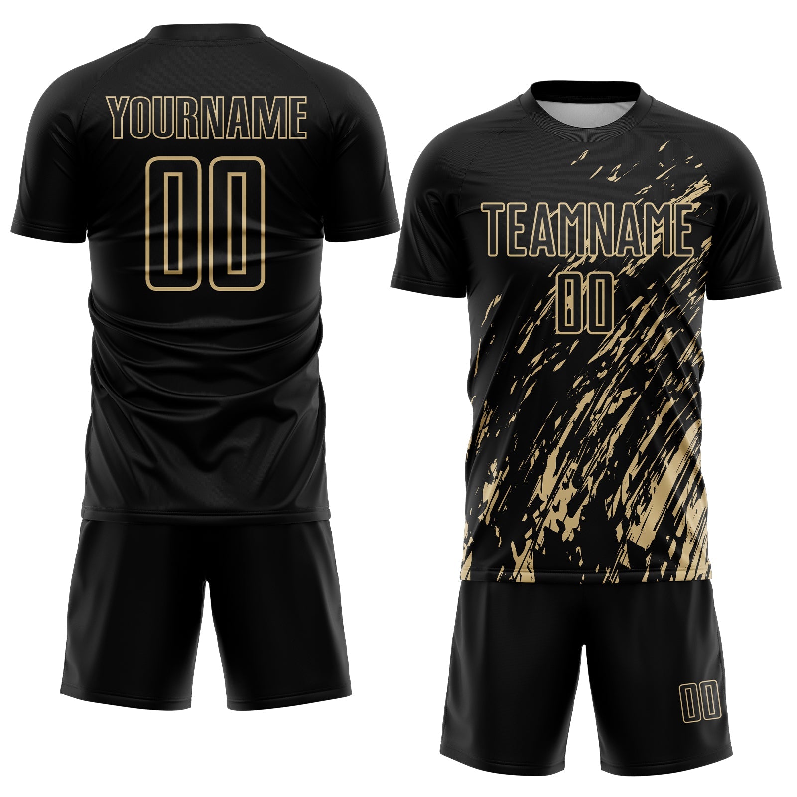 Custom Black Vegas Gold Splash Sublimation Soccer Uniform Jersey