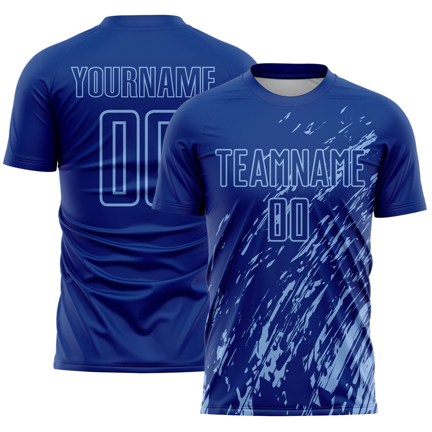Custom Royal Light Blue Splash Sublimation Soccer Uniform Jersey
