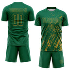 Custom Kelly Green Old Gold Splash Sublimation Soccer Uniform Jersey