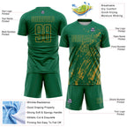 Custom Kelly Green Old Gold Splash Sublimation Soccer Uniform Jersey