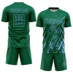 Custom Kelly Green Light Blue Splash Sublimation Soccer Uniform Jersey