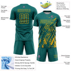 Custom Teal Gold Splash Sublimation Soccer Uniform Jersey
