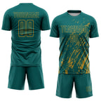 Custom Teal Old Gold Splash Sublimation Soccer Uniform Jersey