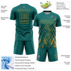 Custom Teal Old Gold Splash Sublimation Soccer Uniform Jersey
