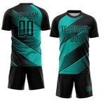 Custom Black Aqua Line Sublimation Soccer Uniform Jersey