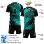 Custom Black Aqua Line Sublimation Soccer Uniform Jersey