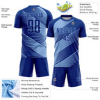Custom Royal Light Blue Line Sublimation Soccer Uniform Jersey