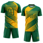 Custom Kelly Green Gold Line Sublimation Soccer Uniform Jersey