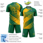 Custom Kelly Green Gold Line Sublimation Soccer Uniform Jersey