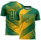 Custom Kelly Green Gold Line Sublimation Soccer Uniform Jersey