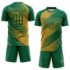 Custom Kelly Green Old Gold Line Sublimation Soccer Uniform Jersey