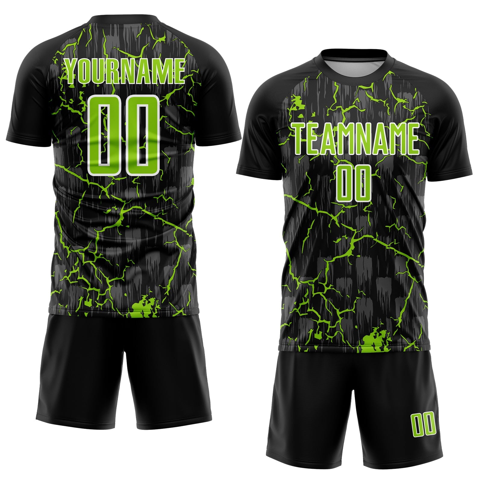 Custom Black Neon Green-White Lightning Sublimation Soccer Uniform Jersey