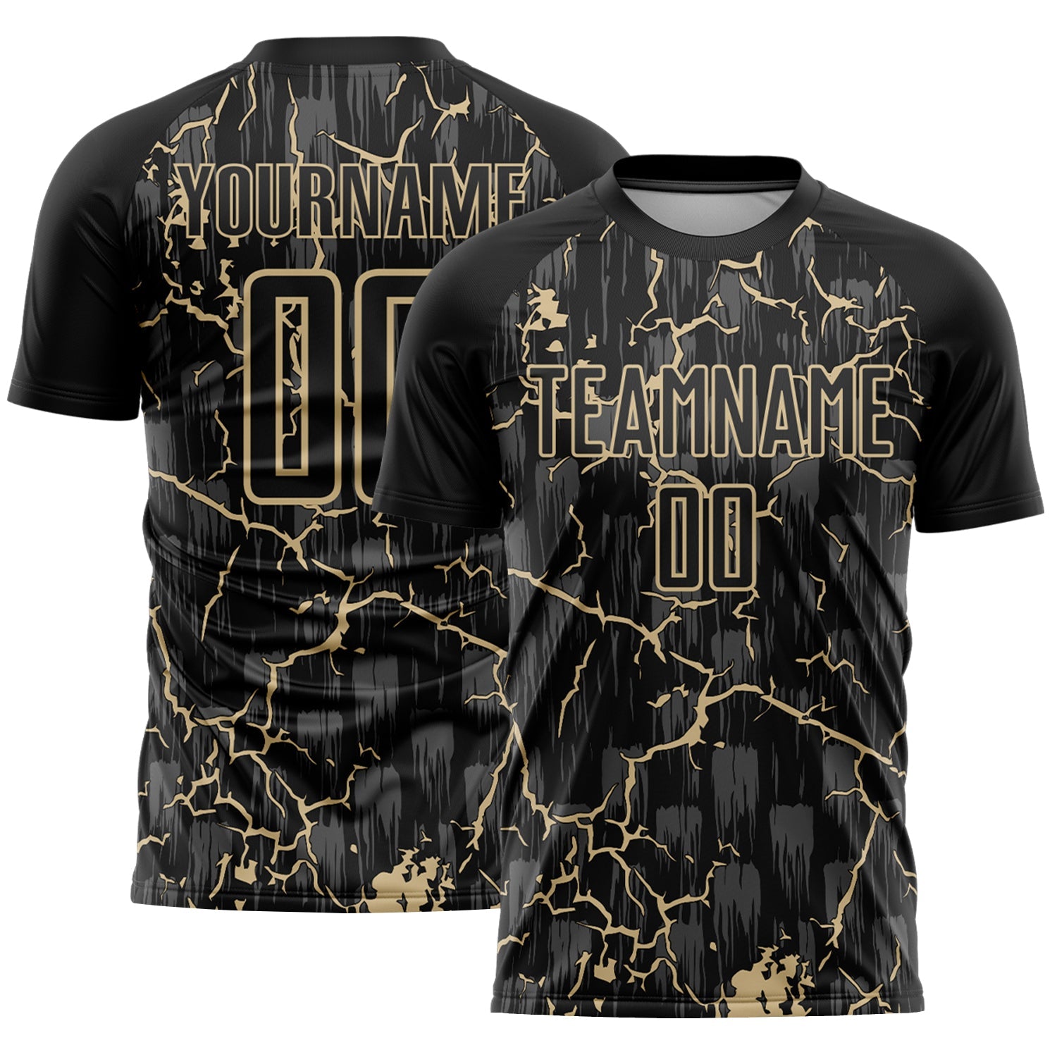 Custom Black Vegas Gold Lightning Sublimation Soccer Uniform Jersey