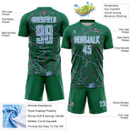 Custom Kelly Green Light Blue-White Lightning Sublimation Soccer Uniform Jersey