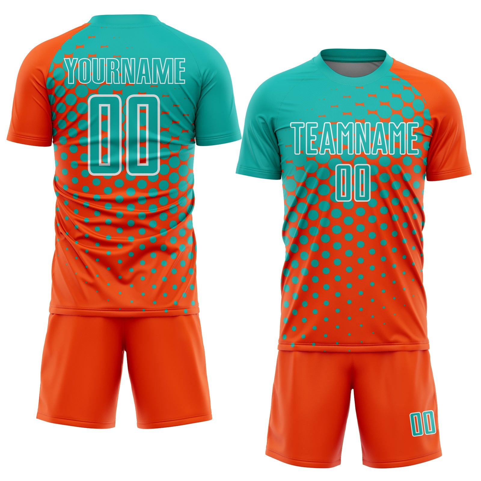 Custom Orange Aqua-White Modern Polka Dot Sublimation Soccer Uniform Jersey