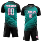 Custom Black White Aqua-Pink Line Sublimation Soccer Uniform Jersey