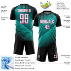 Custom Black White Aqua-Pink Line Sublimation Soccer Uniform Jersey