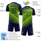 Custom Navy Neon Green Line Sublimation Soccer Uniform Jersey