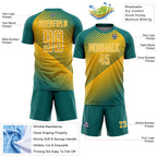 Custom Teal Gold-White Line Sublimation Soccer Uniform Jersey