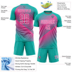 Custom Aqua Pink-White Line Sublimation Soccer Uniform Jersey