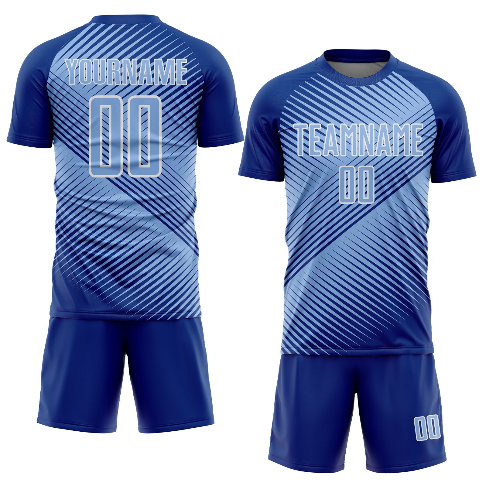 Custom Royal Light Blue-White Line Sublimation Soccer Uniform Jersey