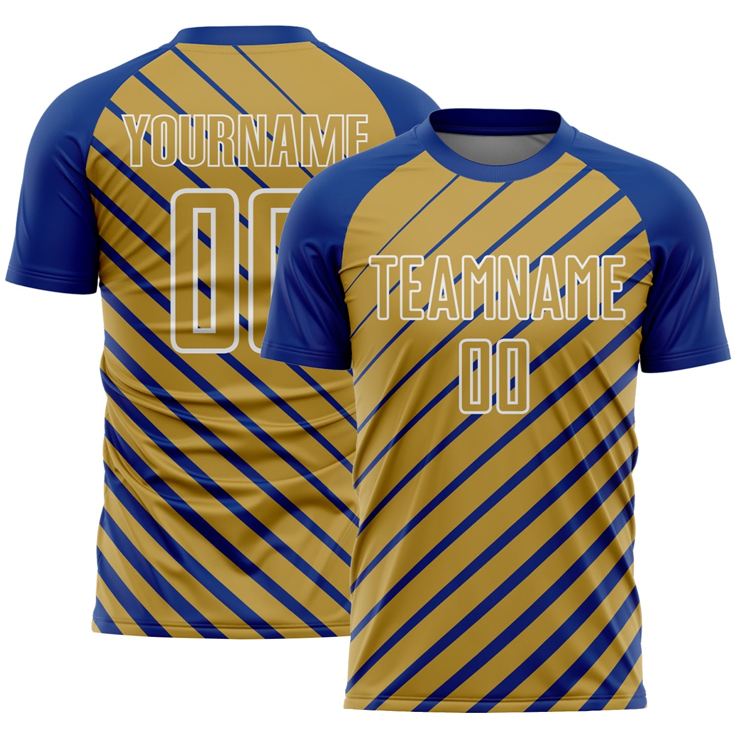 Custom Royal Old Gold-White Lines Sublimation Soccer Uniform Jersey