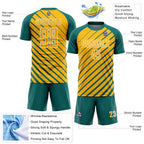 Custom Teal Gold-White Lines Sublimation Soccer Uniform Jersey