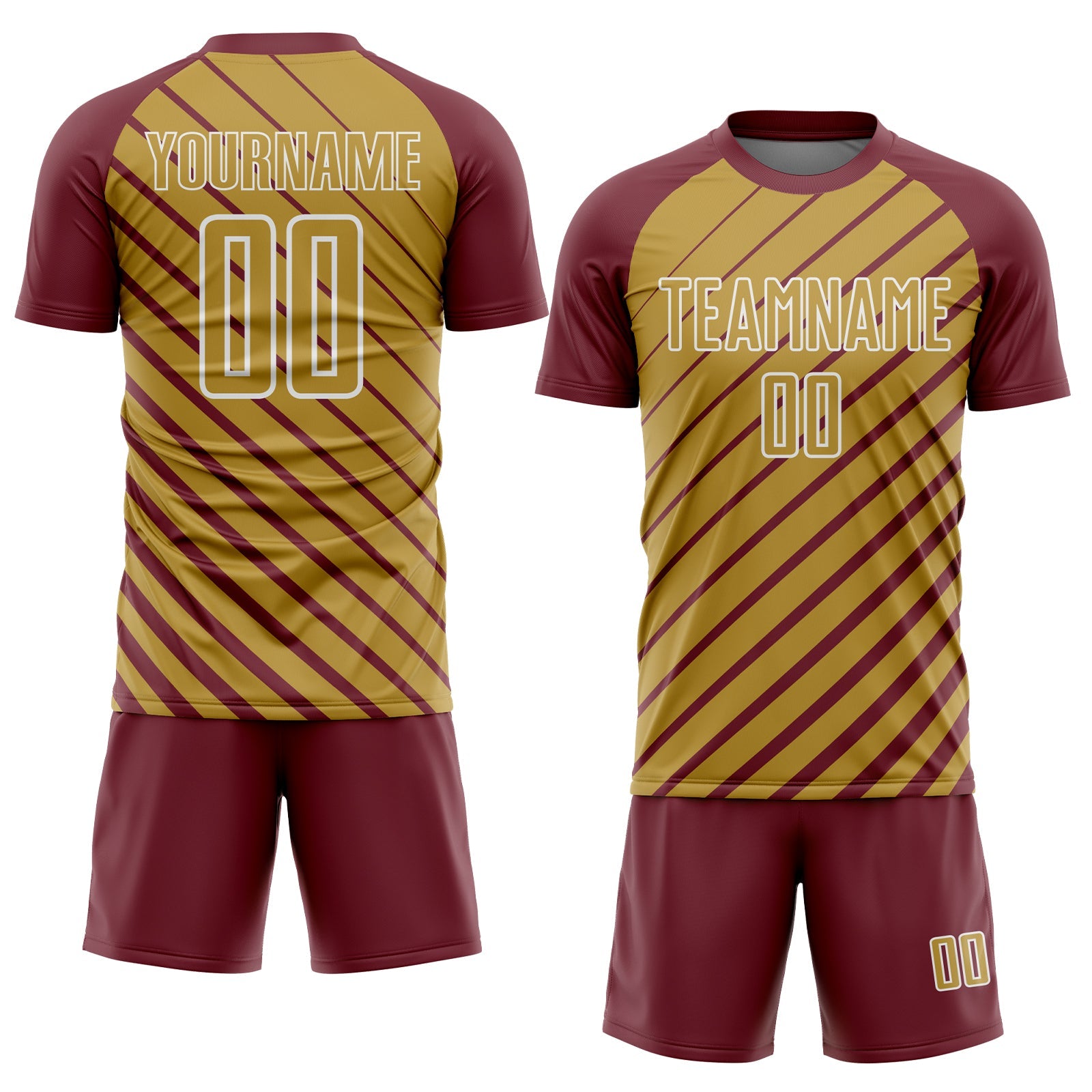 Custom Burgundy Old Gold-White Lines Sublimation Soccer Uniform Jersey