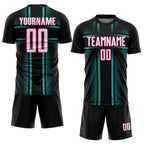 Custom Black White Aqua-Pink Lines Sublimation Soccer Uniform Jersey