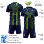 Custom Navy Neon Green-White Lines Sublimation Soccer Uniform Jersey