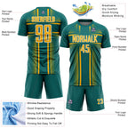 Custom Teal Gold-White Lines Sublimation Soccer Uniform Jersey