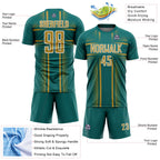 Custom Teal Old Gold-White Lines Sublimation Soccer Uniform Jersey