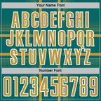 Custom Teal Old Gold-White Lines Sublimation Soccer Uniform Jersey