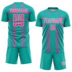 Custom Aqua Pink-White Lines Sublimation Soccer Uniform Jersey