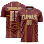 Custom Burgundy Old Gold-White Lines Sublimation Soccer Uniform Jersey
