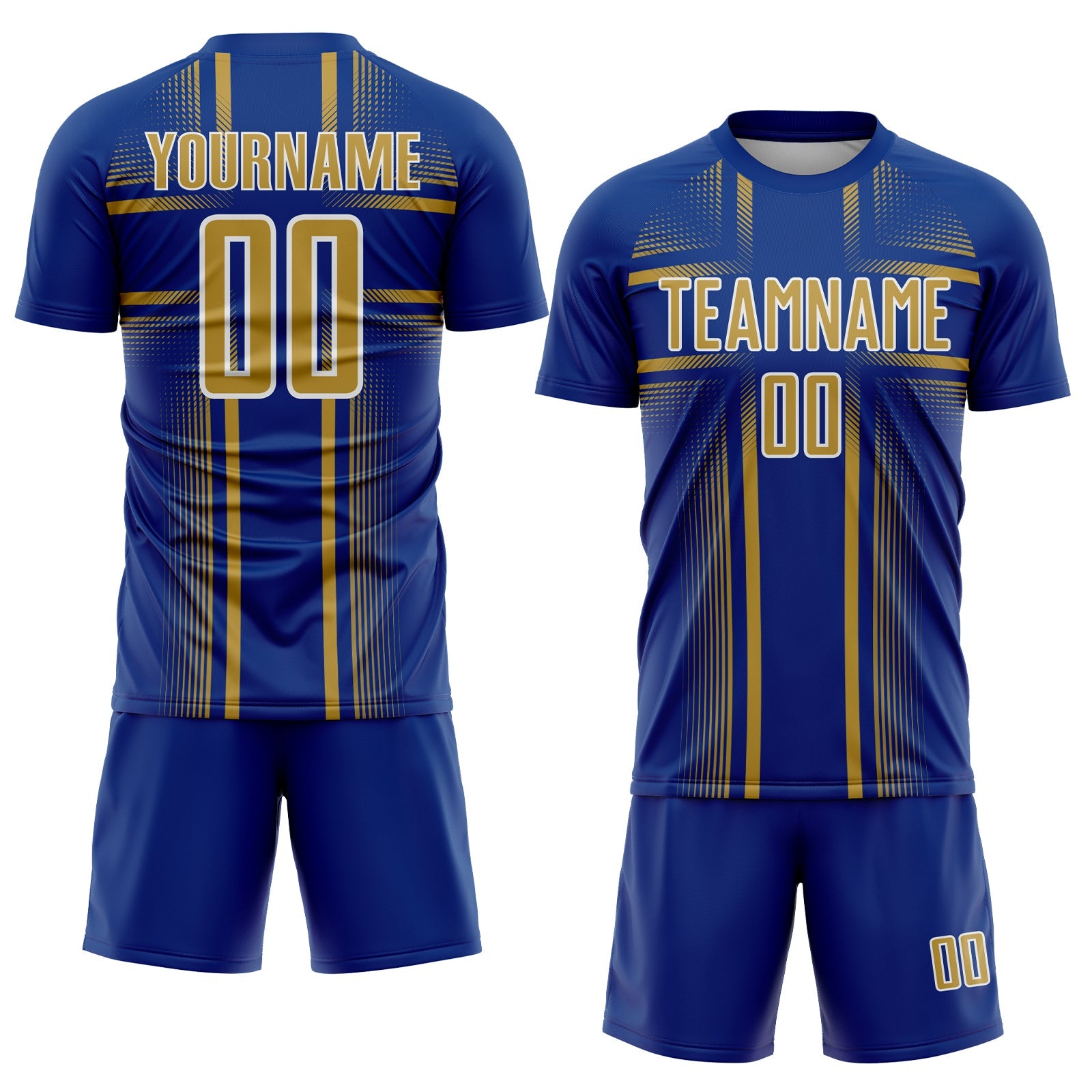 Custom Royal Old Gold-White Lines Sublimation Soccer Uniform Jersey