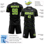 Custom Black Neon Green-White Slant Lines Sports Sublimation Soccer Uniform Jersey