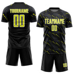 Custom Black Neon Yellow-White Slant Lines Sports Sublimation Soccer Uniform Jersey