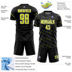 Custom Black Neon Yellow-White Slant Lines Sports Sublimation Soccer Uniform Jersey