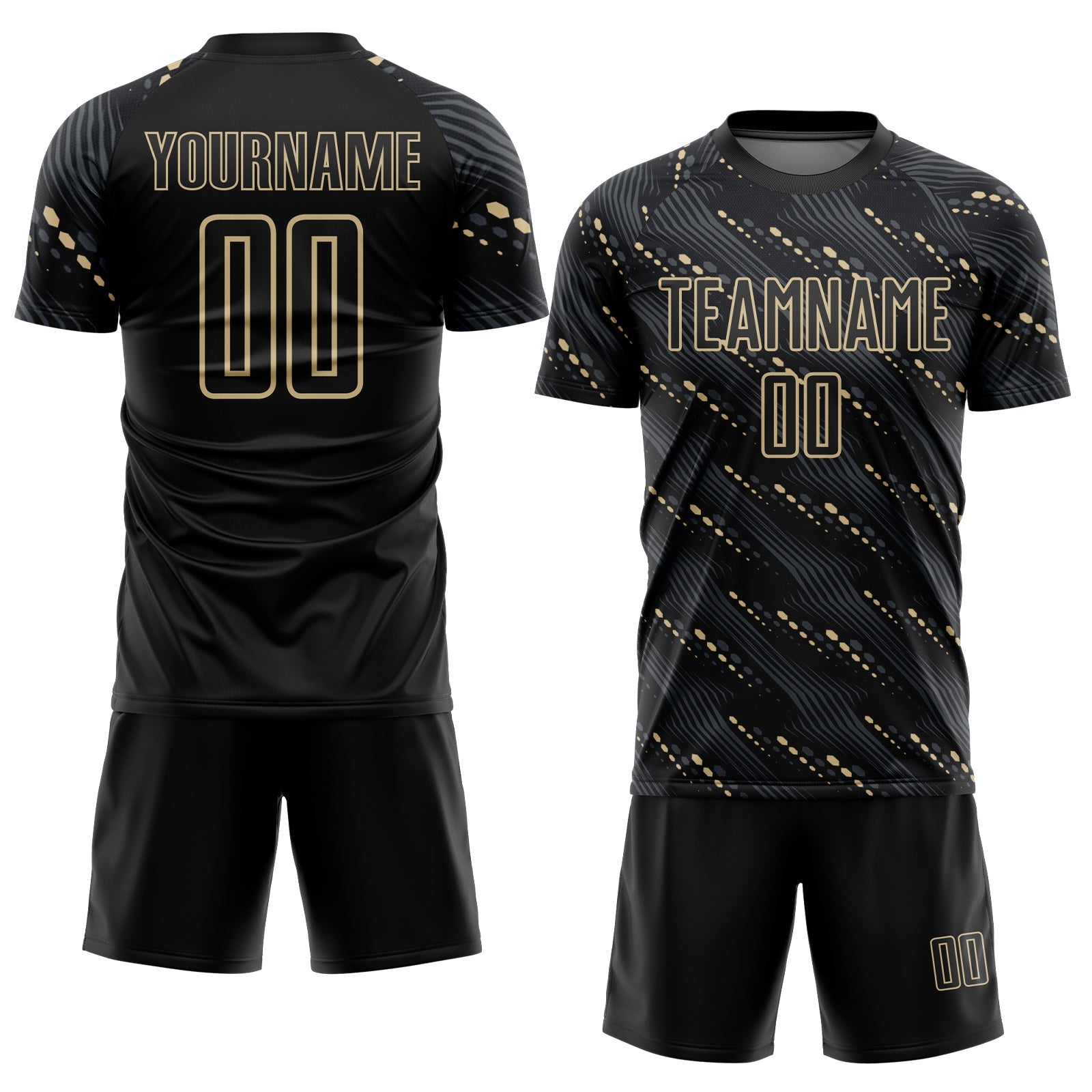 Custom Black Vegas Gold Slant Lines Sports Sublimation Soccer Uniform Jersey