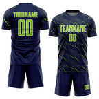 Custom Navy Neon Green-White Slant Lines Sports Sublimation Soccer Uniform Jersey