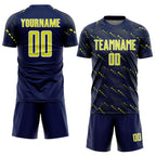 Custom Navy Neon Yellow-White Slant Lines Sports Sublimation Soccer Uniform Jersey