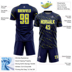 Custom Navy Neon Yellow-White Slant Lines Sports Sublimation Soccer Uniform Jersey