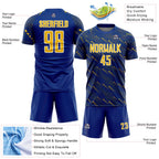 Custom Royal Yellow-White Slant Lines Sports Sublimation Soccer Uniform Jersey