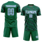 Custom Kelly Green Light Blue-White Slant Lines Sports Sublimation Soccer Uniform Jersey